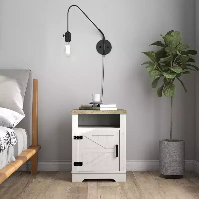 GDFStudio Alametos Farmhouse Wood Nightstand with Barn Door