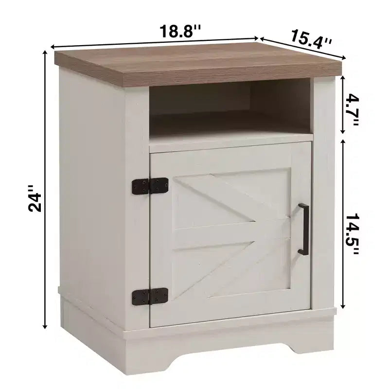 GDFStudio Alametos Tavolino da Notte in Legno Stile Fattoria con Anta Scorrevole a Granaio