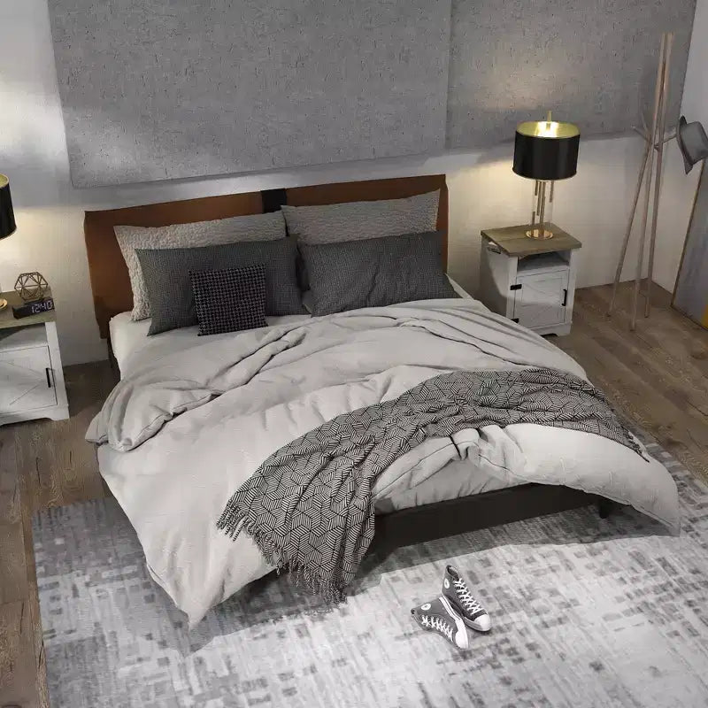GDFStudio Alametos Tavolino da Notte in Legno Stile Fattoria con Anta Scorrevole a Granaio