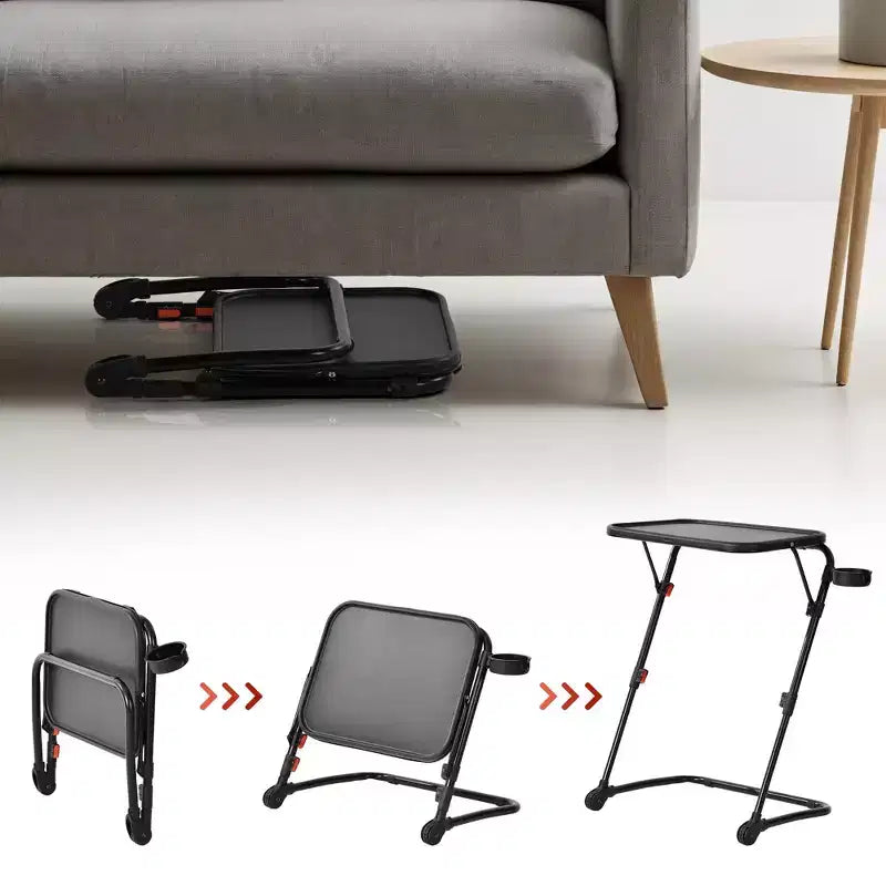 FurnitureR Vassoio TV Pieghevole Regolabile con 4 altezze e 3 angoli di inclinazione, Tavolino pieghevole per cena/snack/laptop con portabicchieri per letto e divano, Set da 4