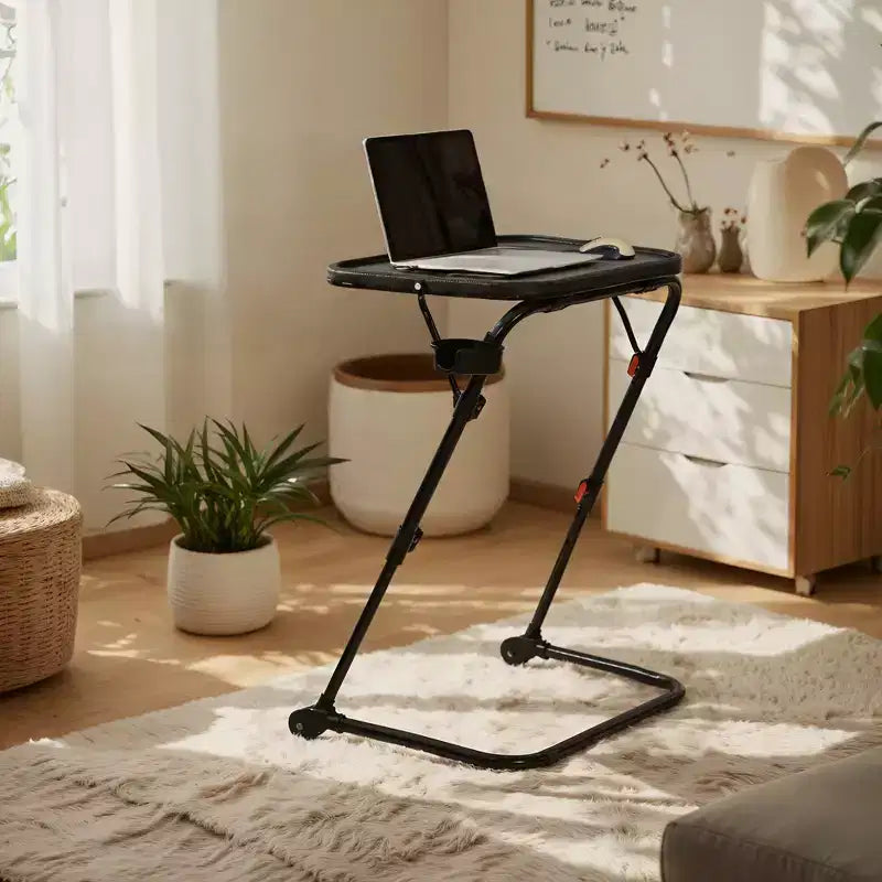 FurnitureR Vassoio TV Pieghevole Regolabile con 4 altezze e 3 angoli di inclinazione, Tavolino pieghevole per cena/snack/laptop con portabicchieri per letto e divano, Set da 4
