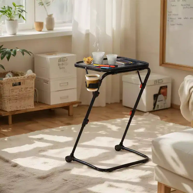 FurnitureR Vassoio TV Pieghevole Regolabile con 4 altezze e 3 angoli di inclinazione, Tavolino pieghevole per cena/snack/laptop con portabicchieri per letto e divano, Set da 4
