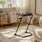 FurnitureR Vassoio TV Pieghevole Regolabile con 4 altezze e 3 angoli di inclinazione, Tavolino pieghevole per cena/snack/laptop con portabicchieri per letto e divano, Set da 4