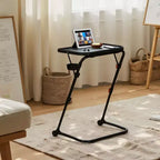 FurnitureR Vassoio TV Pieghevole Regolabile con 4 altezze e 3 angoli di inclinazione, Tavolino pieghevole per cena/snack/laptop con portabicchieri per letto e divano, Set da 4