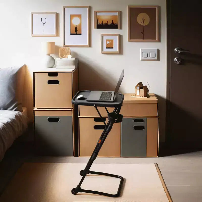 FurnitureR Vassoio TV Pieghevole Regolabile con 4 altezze e 3 angoli di inclinazione, Tavolino pieghevole per cena/snack/laptop con portabicchieri per letto e divano, Set da 4