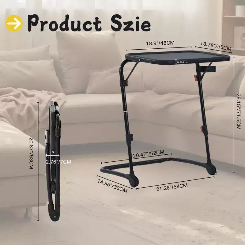 FurnitureR Vassoio TV Pieghevole Regolabile con 4 altezze e 3 angoli di inclinazione, Tavolino pieghevole per cena/snack/laptop con portabicchieri per letto e divano, Set da 4