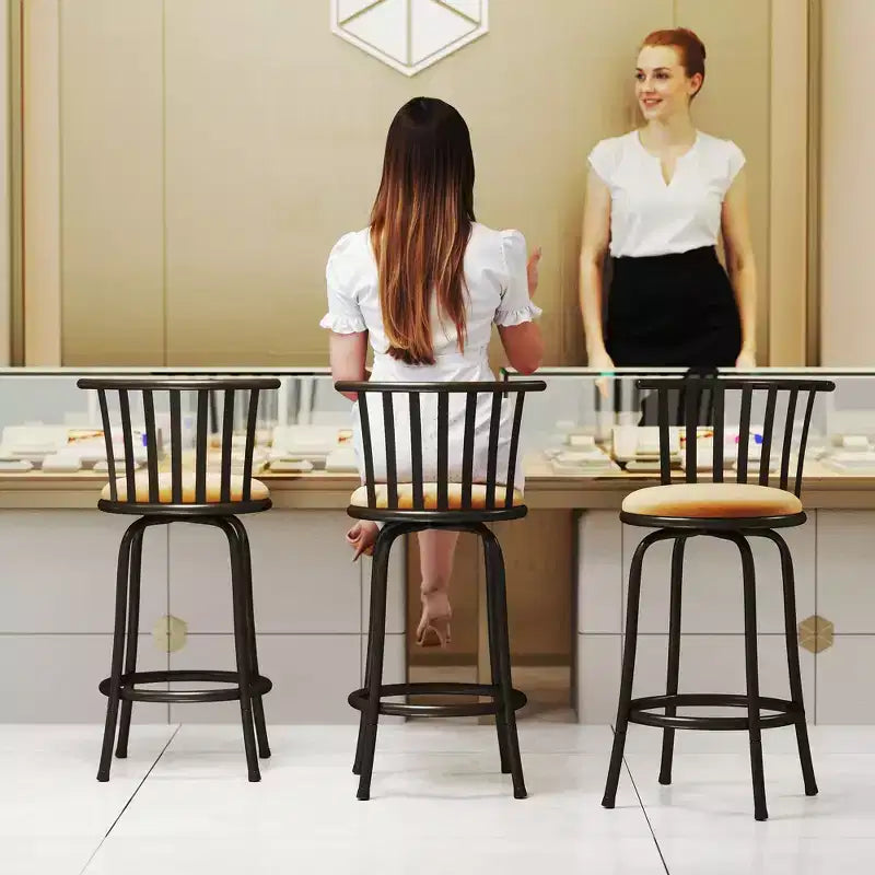 Sgabelli da bar FurnitureR girevoli set da 3, altezza bancone regolabile con schienale basso per isola cucina altezza bar con gambe intercambiabili, 24/29 pollici, marrone