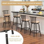 Sgabelli da bar FurnitureR girevoli set da 3, altezza bancone regolabile con schienale basso per isola cucina altezza bar con gambe intercambiabili, 24/29 pollici, marrone