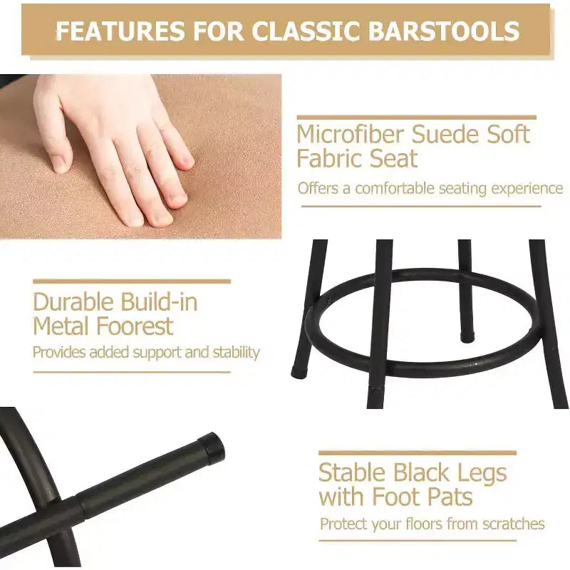 Sgabelli da bar FurnitureR girevoli set da 3, altezza bancone regolabile con schienale basso per isola cucina altezza bar con gambe intercambiabili, 24/29 pollici, marrone