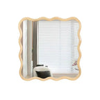 Specchio da bagno quadrato moderno Okak 36IN con cornice ondulata in legno massello, specchio da parete ad alta riflessione, specchio per vanità per bagno, soggiorno