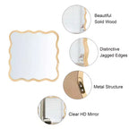 Specchio da bagno quadrato moderno Okak 36IN con cornice ondulata in legno massello, specchio da parete ad alta riflessione, specchio per vanità per bagno, soggiorno