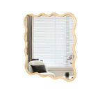 Specchio da bagno quadrato moderno Okak 36IN con cornice ondulata in legno massello, specchio da parete ad alta riflessione, specchio per vanità per bagno, soggiorno