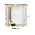 Specchio da bagno quadrato moderno Okak 36IN con cornice ondulata in legno massello, specchio da parete ad alta riflessione, specchio per vanità per bagno, soggiorno