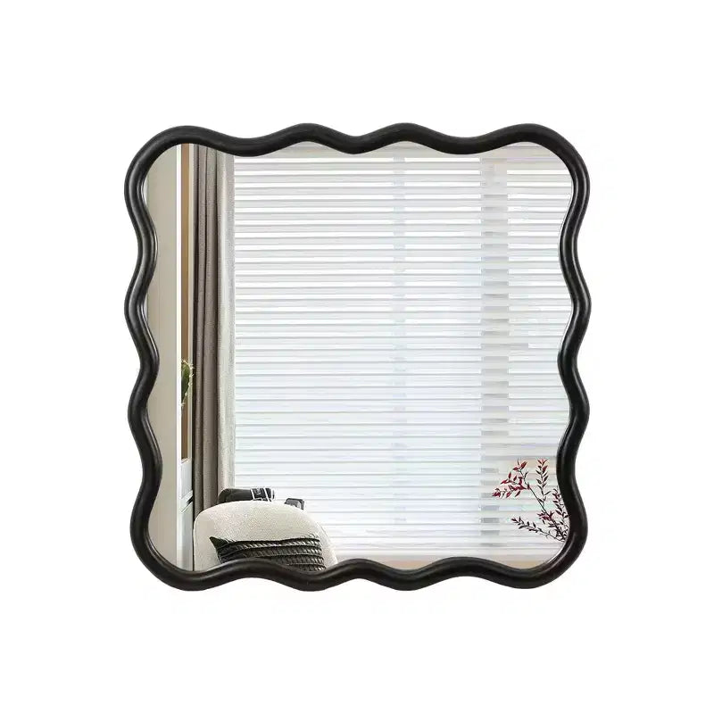 Specchio da bagno quadrato moderno Okak 36IN con cornice ondulata in legno massello, specchio da parete ad alta riflessione, specchio per vanità per bagno, soggiorno