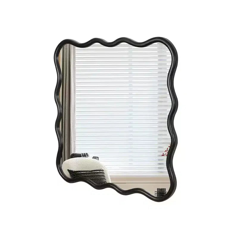 Specchio da bagno quadrato moderno Okak 36IN con cornice ondulata in legno massello, specchio da parete ad alta riflessione, specchio per vanità per bagno, soggiorno