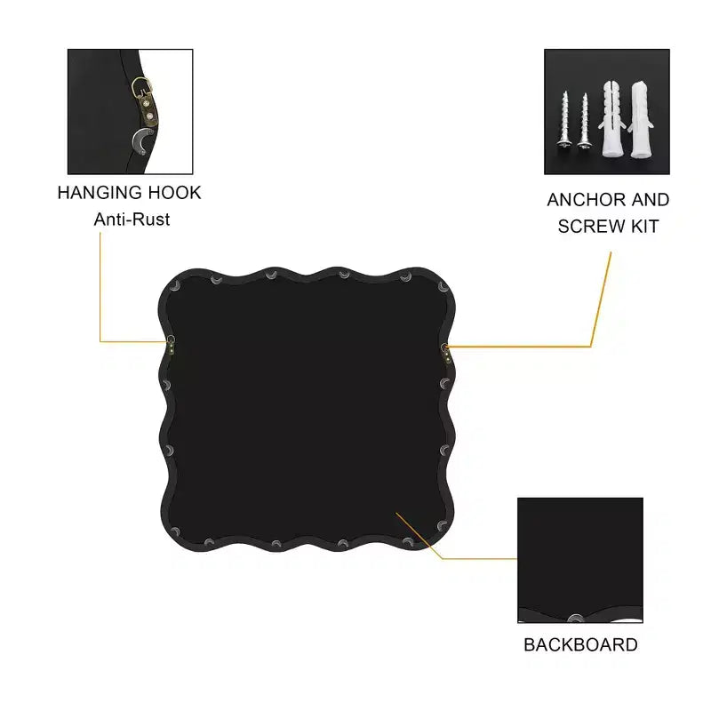 Specchio da bagno quadrato moderno Okak 36IN con cornice ondulata in legno massello, specchio da parete ad alta riflessione, specchio per vanità per bagno, soggiorno