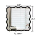 Specchio da bagno quadrato moderno Okak 36IN con cornice ondulata in legno massello, specchio da parete ad alta riflessione, specchio per vanità per bagno, soggiorno