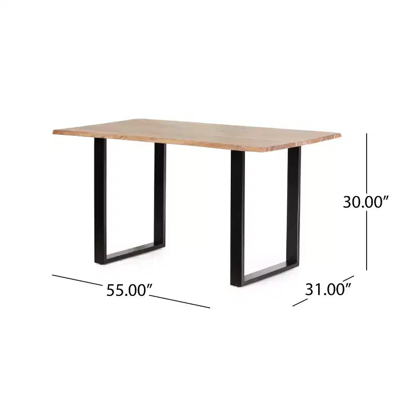 Okak 55IN Tavolo da Pranzo con Gambe ad Anello in Metallo, Tavolo da Cucina con Piano in Legno, Tavolo da Pranzo per Soggiorno, Sala da Pranzo, Naturale+Nero