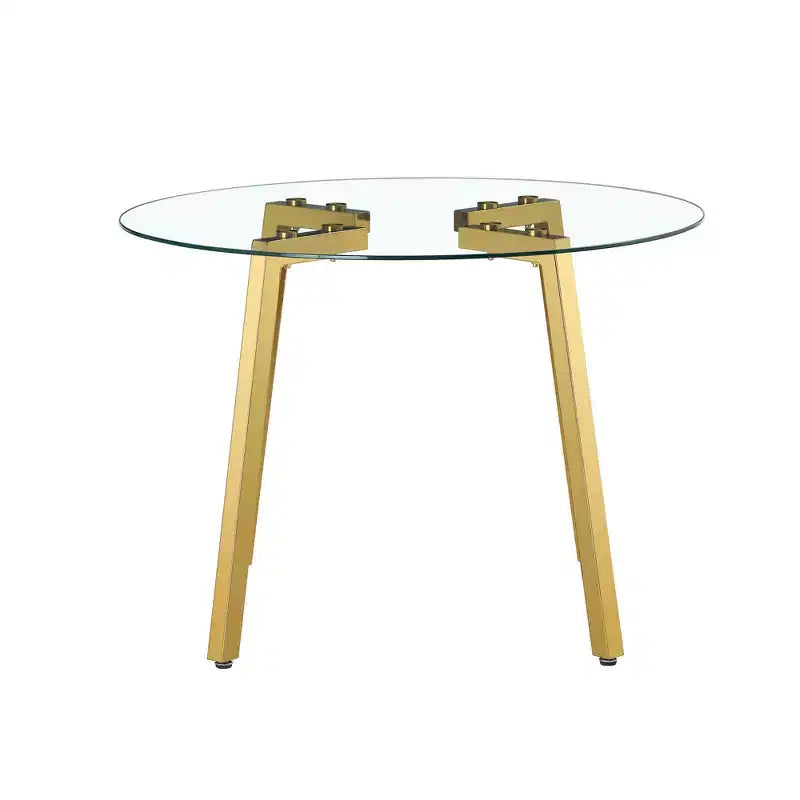 Okak 42IN Tavolo da pranzo elegante in vetro temperato, Tavolo da cucina con gambe in metallo dorato, Tavolo rotondo per soggiorno, sala da pranzo, cucina, Oro