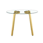 Okak 42IN Tavolo da pranzo elegante in vetro temperato, Tavolo da cucina con gambe in metallo dorato, Tavolo rotondo per soggiorno, sala da pranzo, cucina, Oro