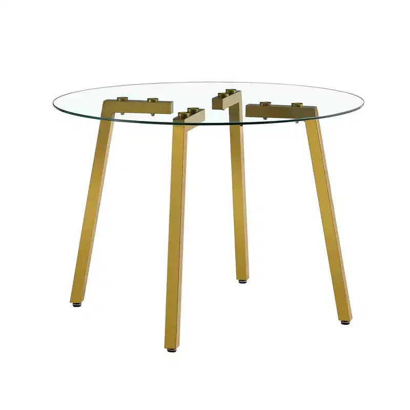 Okak 42IN Tavolo da pranzo elegante in vetro temperato, Tavolo da cucina con gambe in metallo dorato, Tavolo rotondo per soggiorno, sala da pranzo, cucina, Oro