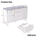 Credenza con contenitore, mobile contenitore con ante a strisce grigliate e cassetti contenitori