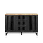 Credenza con contenitore, mobile contenitore con ante a strisce grigliate e cassetti contenitori
