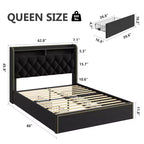 Struttura Letto con 4 Cassetti Contenitore, 2 Ripiani Contenitori e Rivestimento Borchiato, Letto a Piattaforma in Velluto Nero con Elegante Rivestimento della Testiera, Facile da Montare