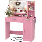 Besiost Toeletta con Specchio e 3 Luci Colorate, Scrivania da Trucco con Cassetti