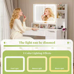 Besiost Toeletta con Specchio e 3 Luci Colorate, Scrivania da Trucco con Cassetti