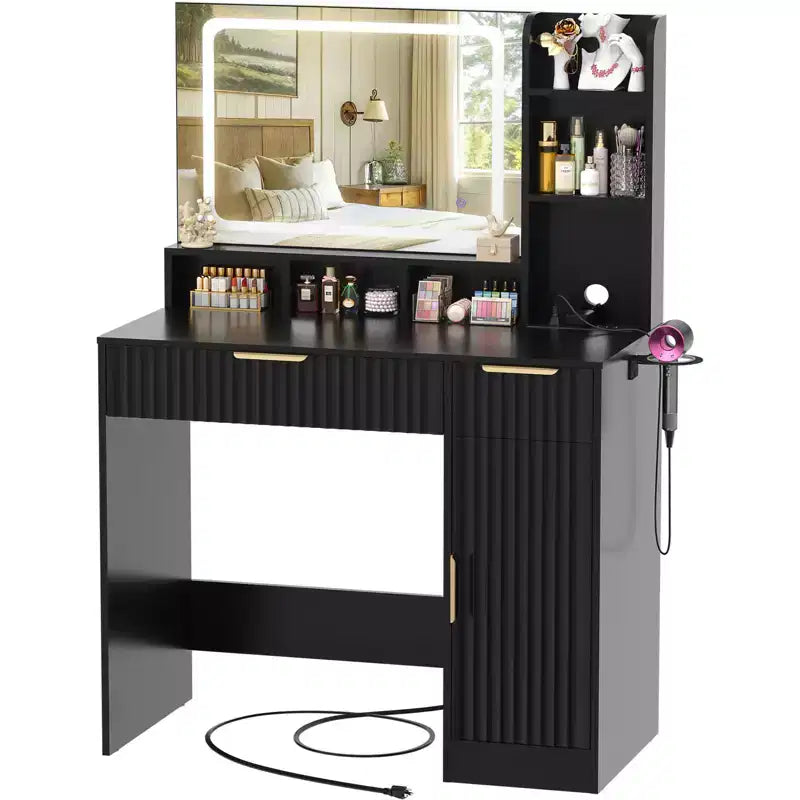 Besiost Toeletta con Specchio e 3 Luci Colorate, Scrivania da Trucco con Cassetti