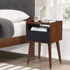 COZONY Charging Side Table End Table with USB Outlets, Power Sockets, Storage Drawer, Solid Wood Legs for Living Room Bedroom