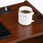COZONY Tavolino Laterale Ricaricabile con Prese USB, Prese di Corrente, Cassetto Portaoggetti, Gambe in Legno Massello per Soggiorno Camera da Letto