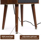 COZONY Tavolino Laterale Ricaricabile con Prese USB, Prese di Corrente, Cassetto Portaoggetti, Gambe in Legno Massello per Soggiorno Camera da Letto