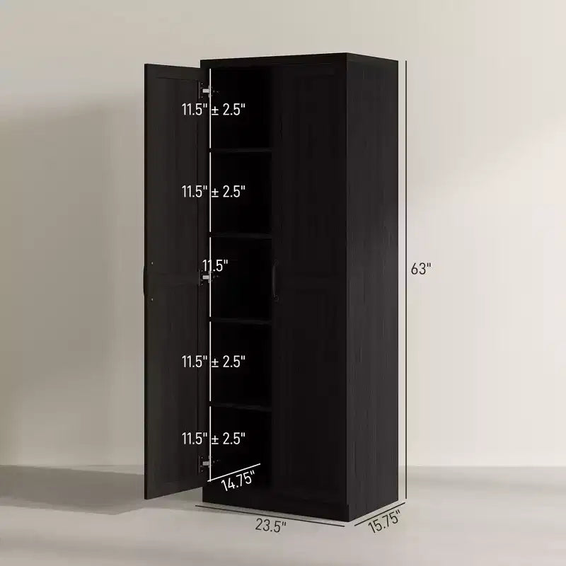 Dispensa da Cucina a 2 Ante da 63", Mobile Indipendente con 2 Ripiani Regolabili per la Sala da Pranzo