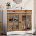 Mobile dispensa da cucina, 2 ante in vetro, buffet, cassetti laterali, con ripiani regolabili per sala da pranzo, cucina, ingresso