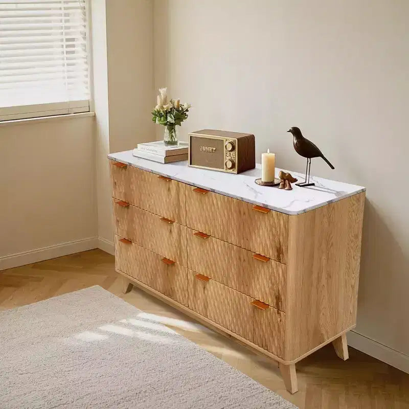 Cassettiere portaoggetti, cassettiera a sei cassetti da 54 pollici, toletta da camera da letto con piano in finto marmo per camera da letto, soggiorno, ingresso