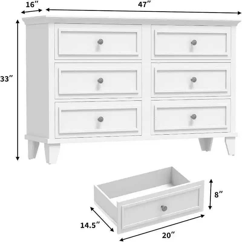 Cassettiera a 6 cassetti, mobile contenitore in legno con maniglie in metallo, cassettiera ampia moderna/mobile TV, per camera da letto, soggiorno, ingresso