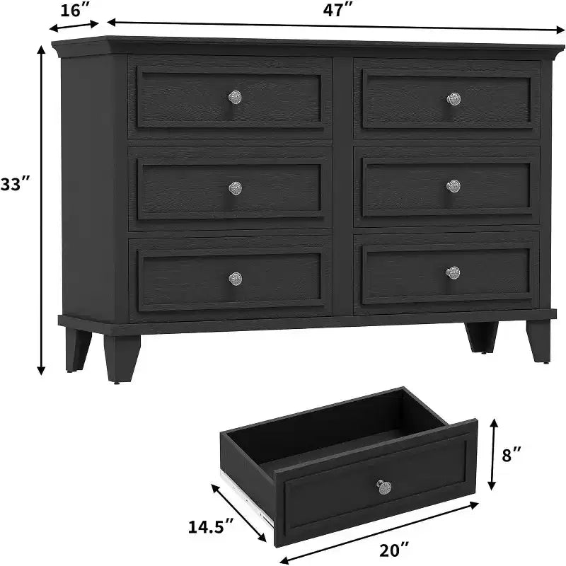 Cassettiera a 6 cassetti, mobile contenitore in legno con maniglie in metallo, cassettiera ampia moderna/mobile TV, per camera da letto, soggiorno, ingresso