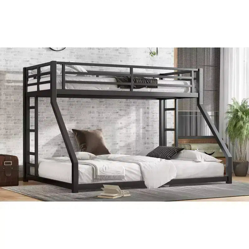 Bellemave Letto a castello Twin XL su Queen con scaletta e ringhiera di sicurezza, telaio del letto a castello resistente e silenzioso per adolescenti e adulti, nero