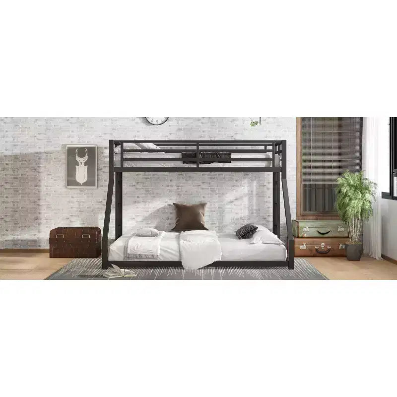 Bellemave Letto a castello Twin XL su Queen con scaletta e ringhiera di sicurezza, telaio del letto a castello resistente e silenzioso per adolescenti e adulti, nero