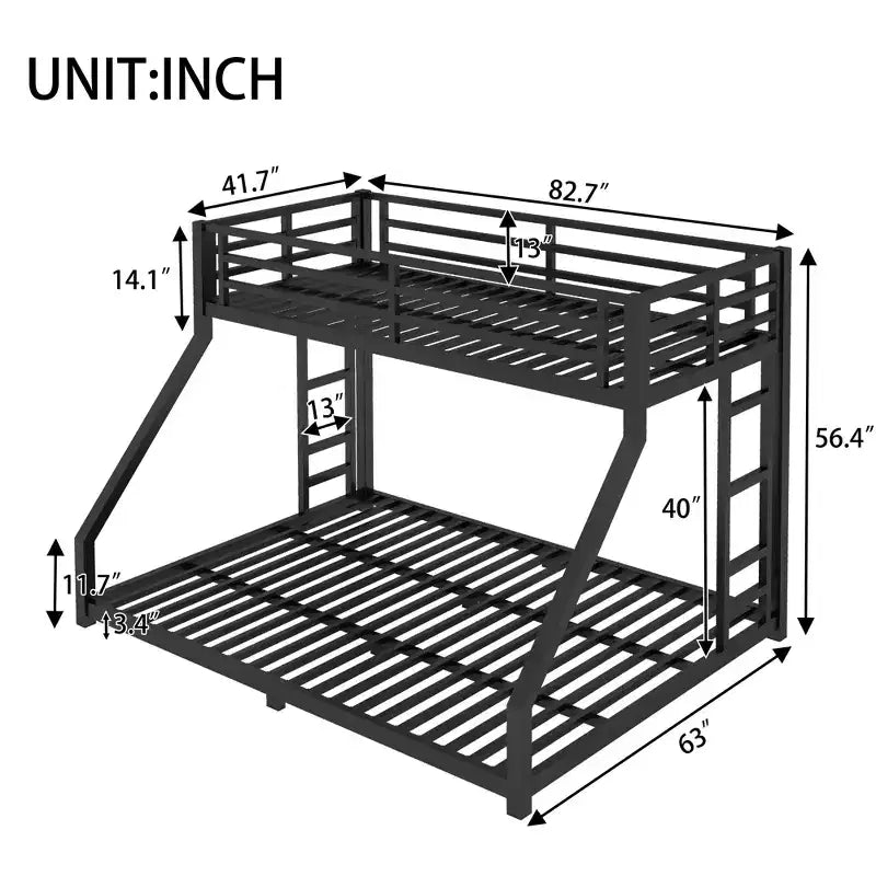 Bellemave Letto a castello Twin XL su Queen con scaletta e ringhiera di sicurezza, telaio del letto a castello resistente e silenzioso per adolescenti e adulti, nero