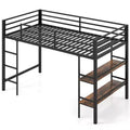 Costway Twin Size Low Loft Bed with Storage Shelves Ladder Full-length Guardrails, Black
