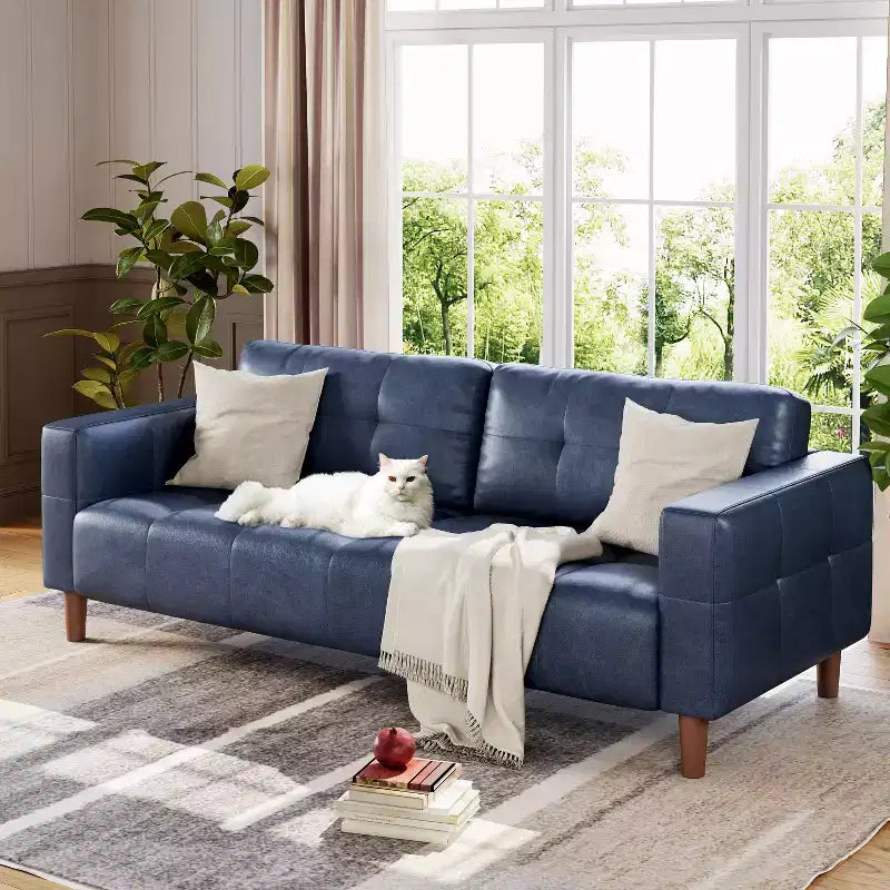COZONY 83.1 Divano a 3 posti in similpelle, divanetto imbottito oversize con cuscino posteriore, divano moderno di metà secolo per soggiorno, ufficio