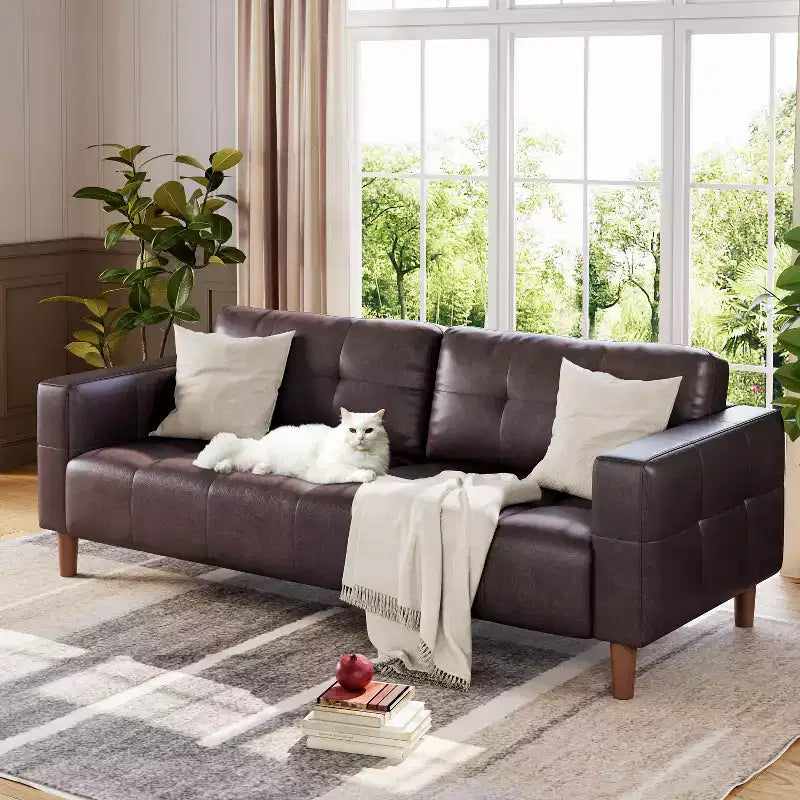 COZONY 83.1 Divano a 3 posti in similpelle, divanetto imbottito oversize con cuscino posteriore, divano moderno di metà secolo per soggiorno, ufficio