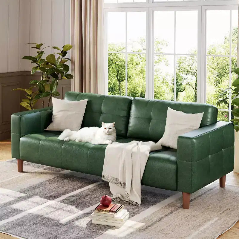 COZONY 83.1 Divano a 3 posti in similpelle, divanetto imbottito oversize con cuscino posteriore, divano moderno di metà secolo per soggiorno, ufficio