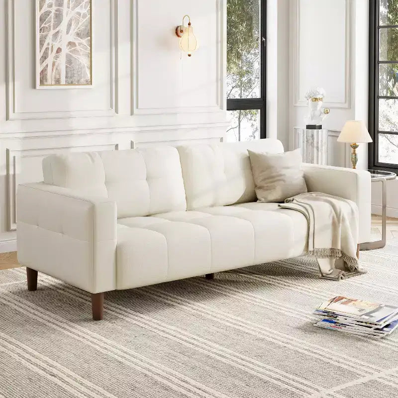 COZONY 83.1 Divano a 3 posti in similpelle, divanetto imbottito oversize con cuscino posteriore, divano moderno di metà secolo per soggiorno, ufficio