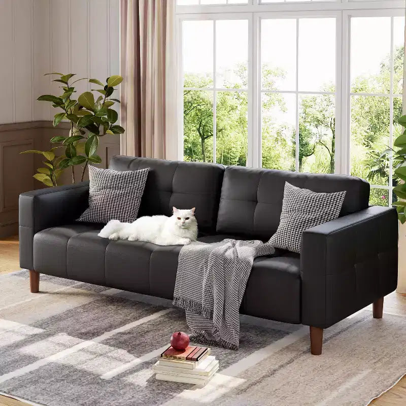 COZONY 83.1 Divano a 3 posti in similpelle, divanetto imbottito oversize con cuscino posteriore, divano moderno di metà secolo per soggiorno, ufficio