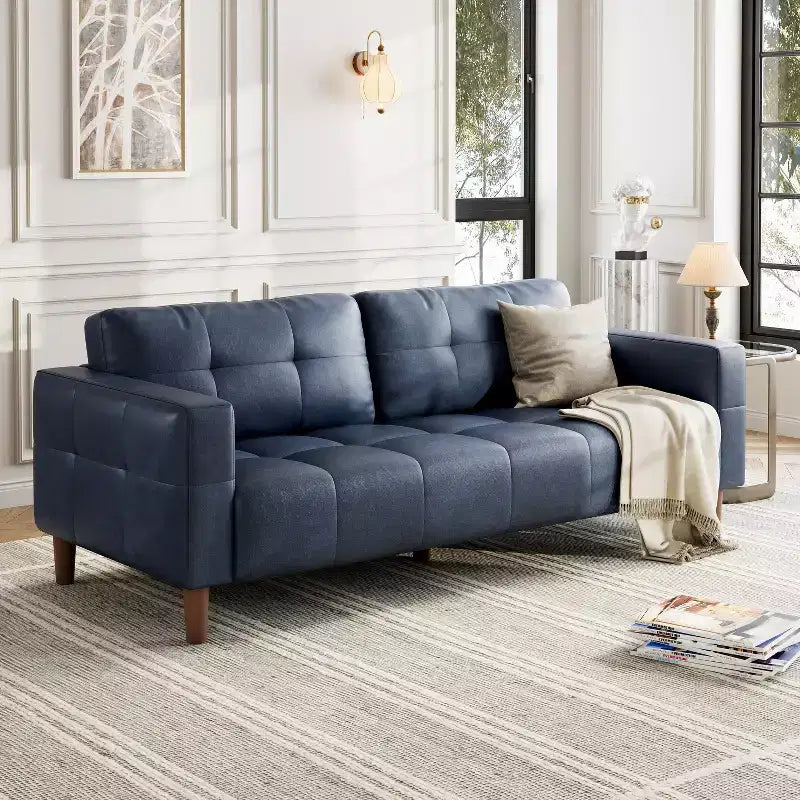 COZONY 83.1 Divano a 3 posti in similpelle, divanetto imbottito oversize con cuscino posteriore, divano moderno di metà secolo per soggiorno, ufficio
