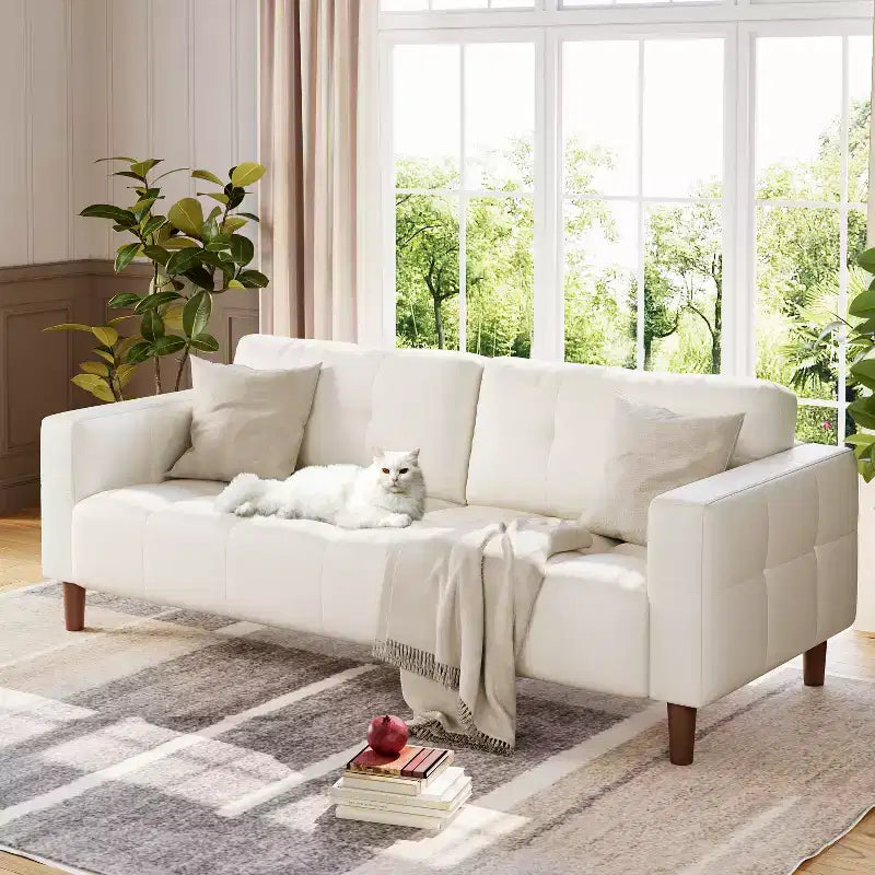 COZONY 83.1 Divano a 3 posti in similpelle, divanetto imbottito oversize con cuscino posteriore, divano moderno di metà secolo per soggiorno, ufficio
